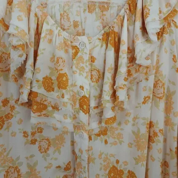 Free People Floral Tunic Top Size Small Ruffles Pockets Feminine Boho Romantic - Picture 5 of 13